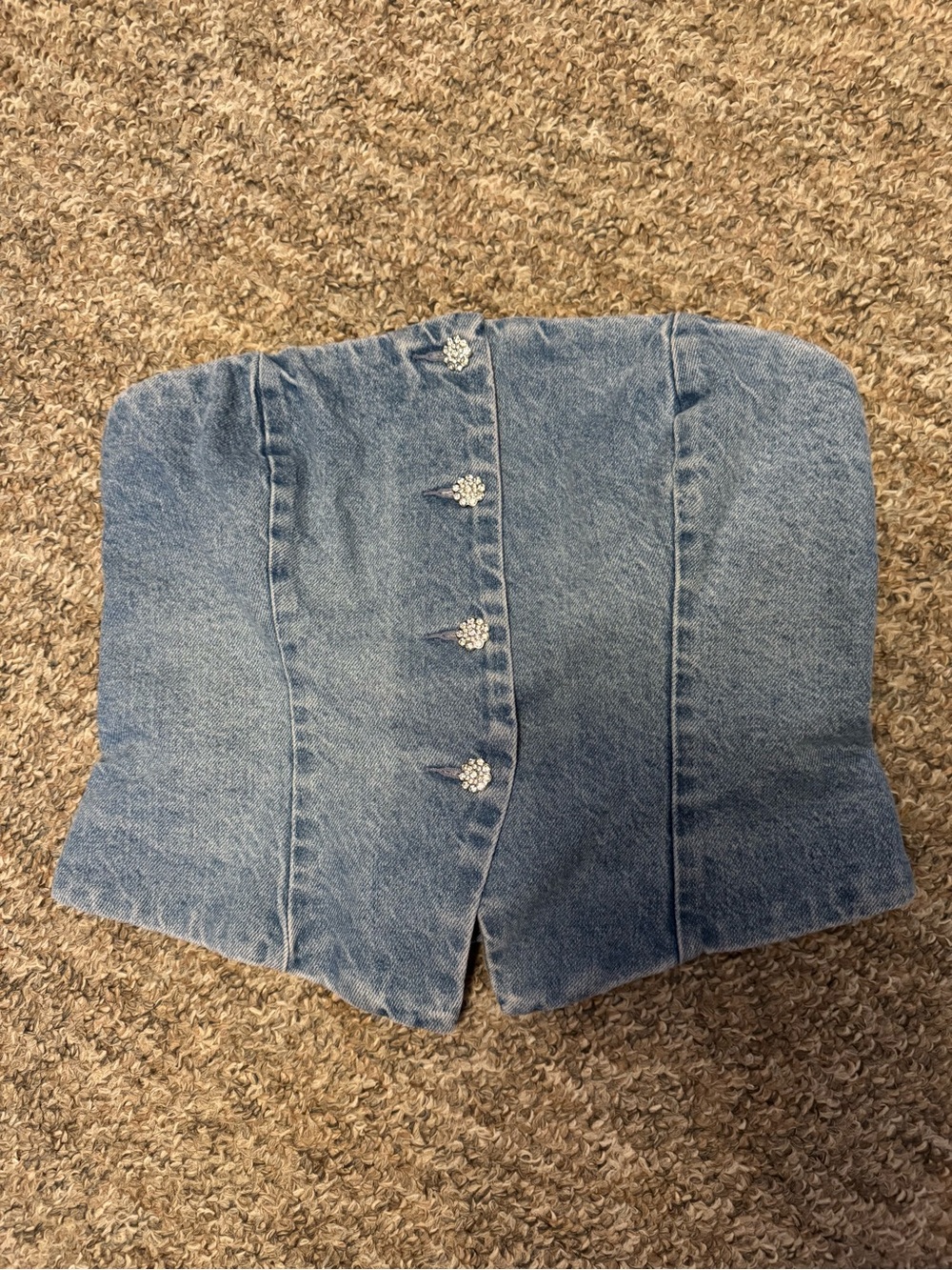 H&M Light Blue Denim Corset Top with Rhinestone Cluster Button
